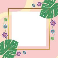 summer background of abstract shapes, wave patterns, flowers and leaves with free space for text. Template for banner, poster, social media, web, greeting card. vector