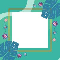 summer background of abstract shapes, wave patterns, flowers and leaves with free space for text. Template for banner, poster, social media, web, greeting card. vector