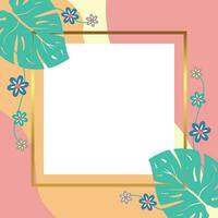 summer background of abstract shapes, wave patterns, flowers and leaves with free space for text. Template for banner, poster, social media, web, greeting card. vector