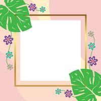 summer background of abstract shapes, wave patterns, flowers and leaves with free space for text. Template for banner, poster, social media, web, greeting card. vector