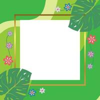 summer background of abstract shapes, wave patterns, flowers and leaves with free space for text. Template for banner, poster, social media, web, greeting card. vector