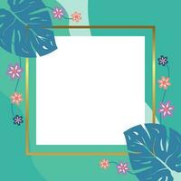 summer background of abstract shapes, wave patterns, flowers and leaves with free space for text. Template for banner, poster, social media, web, greeting card. vector