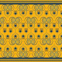 Ethnic folk geometric seamless pattern in yellow and blue in vector illustration design for fabric, mat, carpet, scarf, wrapping paper, tile and more