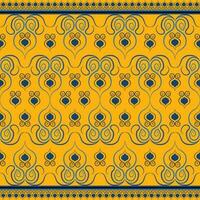 Ethnic folk geometric seamless pattern in yellow and blue in vector illustration design for fabric, mat, carpet, scarf, wrapping paper, tile and more