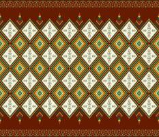 Ethnic folk geometric seamless pattern in red and green in vector illustration design for fabric, mat, carpet, scarf, wrapping paper, tile and more