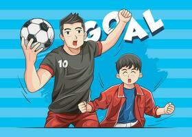 Dad and Son Soccer Fans Cheering with Football Ball vector illustration free download