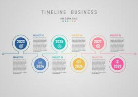 modern timeline 6 years business infographic multi colored circles icons numbers and letters outline and lines gray gradient background design for planning finance investment marketing vector