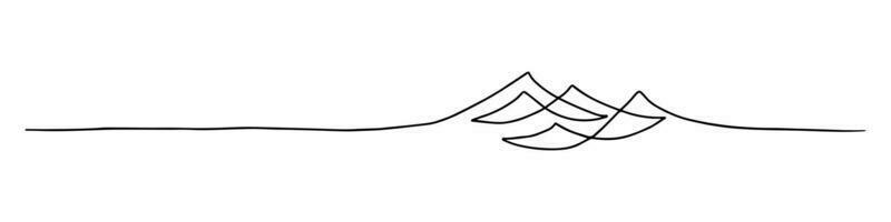 Handdrawn line of a sea wave. Abstract wave drawn with a continuous black line. Vector illustration on white background.