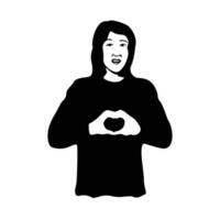 woman make love gesture with her hand. romantic sign and symbol. vector