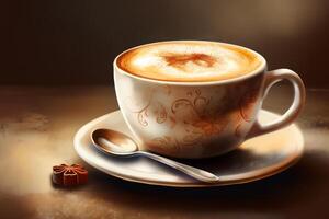 Cup of hot cappuccino coffee illustration. photo