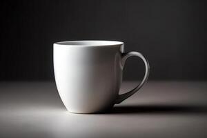 Close up of white tea mug mockup coffee cup ceramic blank isolated white. photo