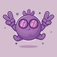 cute blueberry fruit character mascot with peace sign hand gesture isolated cartoon in flat style design vector