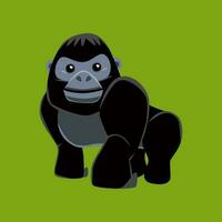 Cute cartoon gorilla in isolated green background vector illustration icon