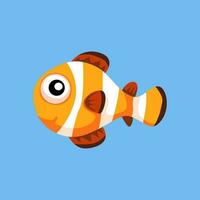 Cute cartoon clown fish in isolated blue background vector illustration icon