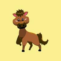 Cute cartoon horse in isolated yellow background vector illustration icon