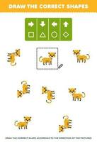 Education game for children draw the correct shape according to the direction of cute cartoon cheetah pictures printable animal worksheet vector