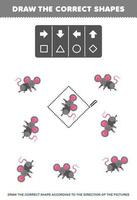 Education game for children draw the correct shape according to the direction of cute cartoon mouse pictures printable animal worksheet vector