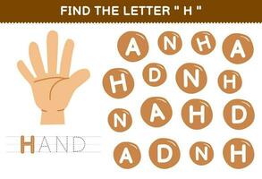 Education game for children find the letter C with cute cartoon hand printable anatomy worksheet vector