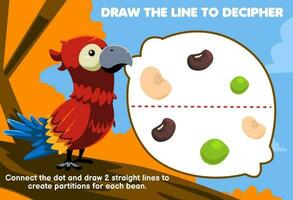 Education game for children help parrot draw the lines to separate bean printable animal worksheet vector