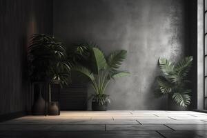 Interior background with plant 3d rendering. photo