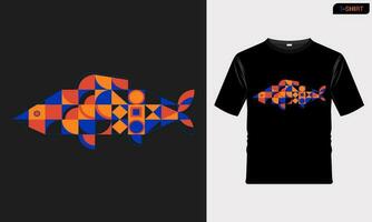 Front of t shirt with geometric fish illustration vector