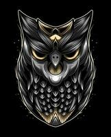 Owl head vector illustration isolated on black background for t-shirt