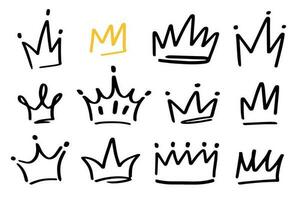 Various doodle crowns. Hand drawn vector set. All elements are isolated