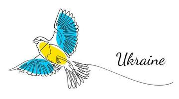 Ukraine banner for national day with Flying bird as a symbol of peace. Support Ukraine. No war sign. Simple line drawing. Vector illustration