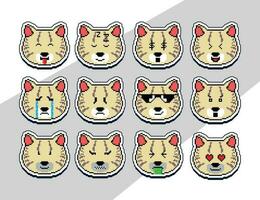 pixel art cat face emoji sticker. pixel sticker design vector