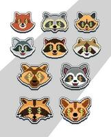 pixel art raccoon faces emoji sticker pixel sticker design vector