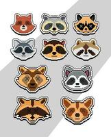 pixel art raccoon faces emoji sticker pixel sticker design vector