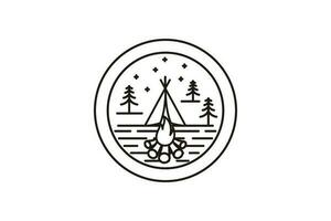 Summer camp badge logo design in line art style vector