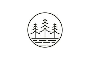 vintage pine tree forest line art Logo design vector