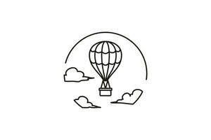 Flying hot air balloon line icon. Minimalistic air travel vector logo template. Vector illustration isolated on white. Aerostat outline sign.