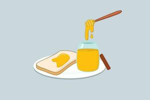 Toast and honey jam vector illustration