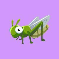 Cute cartoon grasshopper in isolated purple background vector illustration icon