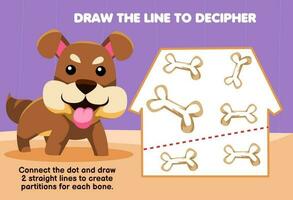 Education game for children help dog draw the lines to separate bone printable animal worksheet vector