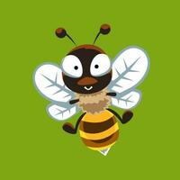 Cute cartoon bee in isolated green background vector illustration icon