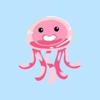 Cute cartoon jellyfish in isolated blue background vector illustration icon