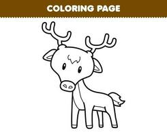 Education game for children coloring page of cute cartoon deer line art printable animal worksheet vector