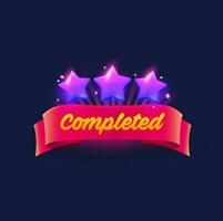 Game level completed badge or icon, popup element vector