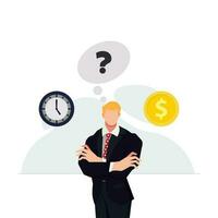 Businessman choosing between time or money illustration. Concept of life and work balance vector