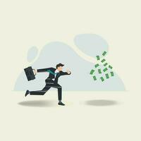 Businessman running for money banknotes design vector illustration