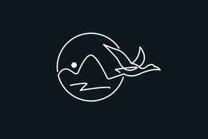 The minimalist outline duck flying on the mountain logo design vector