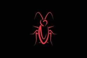 The red cockroach outline logo design with black background vector