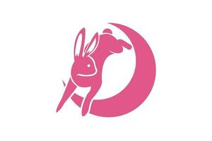 The pink rabbit jumping on the halfmoon logo design vector