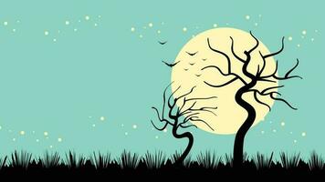 Cartoon Night Background with Tree Silhouettes vector