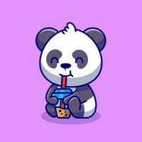 linda panda bebiendo boba Leche té dibujos animados vector icono ilustración animal bebida icono concepto aislado prima vector. plano dibujos animados estilo
