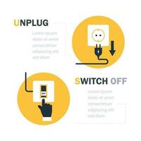 Saving energy tips unplug appliances when not in use and switch off lights vector