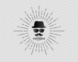 Happy Fathers Day greeting. Vector background with doodle hat and mustache orange lettering in red background